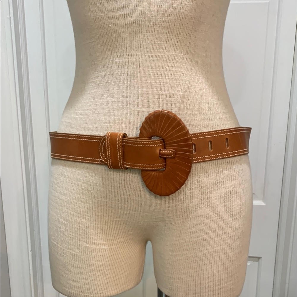 Echo Tan Leather Belt with Unique Buckle